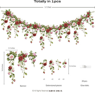 Floral rose garland banner set with rose flowers, hanging strands, and extension pieces
