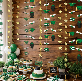 Green Graduation Backdrop Garland (6 Pcs)