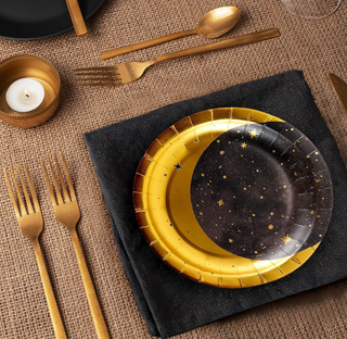 Gold Metallic Foil Star and Moon Paper Party Plates (24 Pcs)