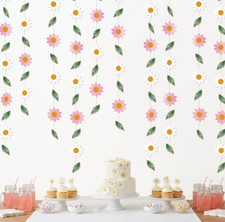 Pink White Flower Hanging Banner (6 Pcs)