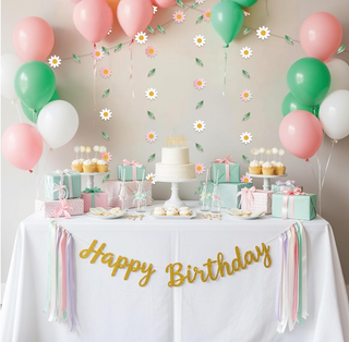 Pink White Flower Hanging Banner (6 Pcs)