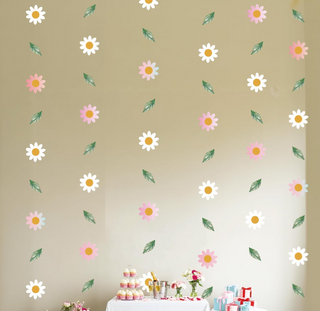 Pink White Flower Hanging Banner (6 Pcs)
