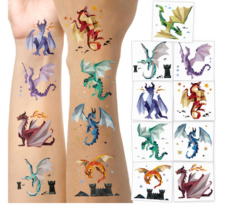 Geometric Medieval Dragon Temporary Tattoo (Pack of 108)