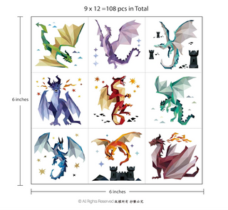 Geometric Medieval Dragon Temporary Tattoo (Pack of 108)