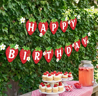 Strawberry Happy Birthday Banner (2 Pcs)