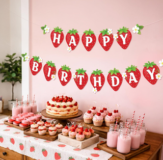 Strawberry Happy Birthday Banner (2 Pcs)