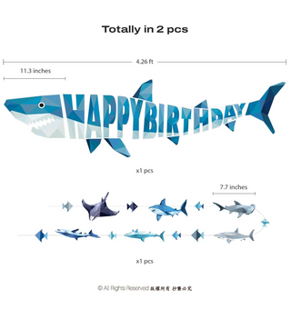 Happy Birthday Shark Geometric Banner (2 Pcs)