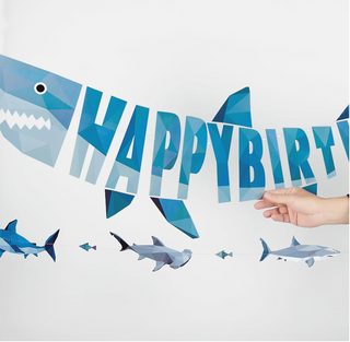 Happy Birthday Shark Geometric Banner (2 Pcs)