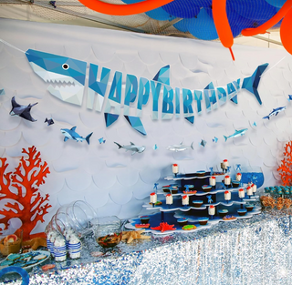 Happy Birthday Shark Geometric Banner (2 Pcs)