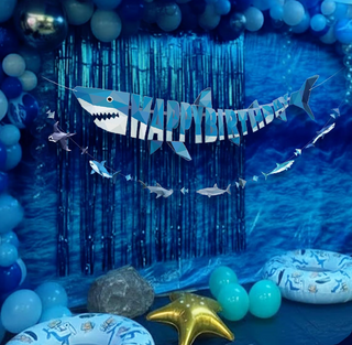 Happy Birthday Shark Geometric Banner (2 Pcs)