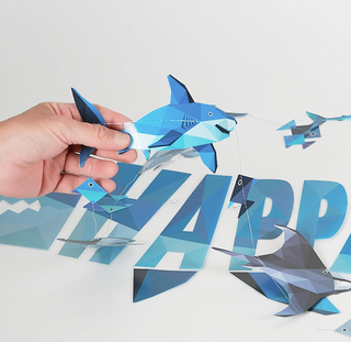 Happy Birthday Shark Geometric Banner (2 Pcs)