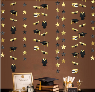 Black Gold Graduation Backdrop Garland (6 Pcs)