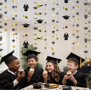 Black Gold Graduation Backdrop Garland (6 Pcs)