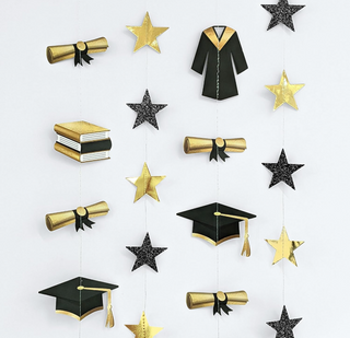 Black Gold Graduation Backdrop Garland (6 Pcs)