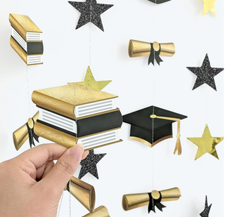 Black Gold Graduation Backdrop Garland (6 Pcs)