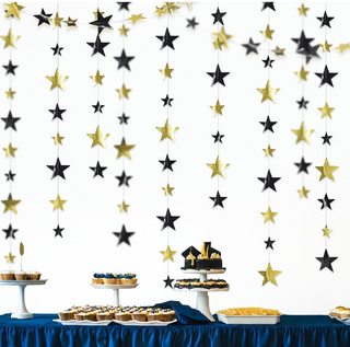 Black Gold Star Garlands (12 Pcs)