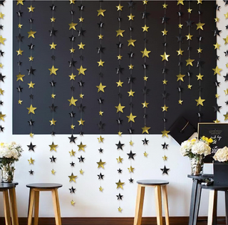 Black Gold Star Garlands (12 Pcs)