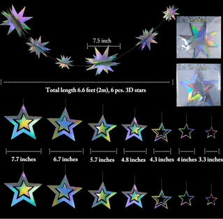 Holographic 3D Iridescent Star Garland