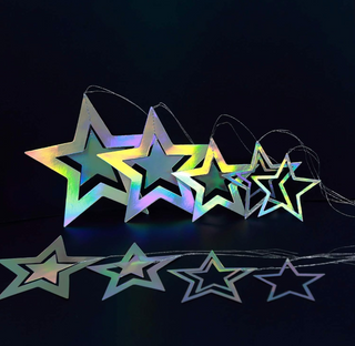 Holographic 3D Iridescent Star Garland