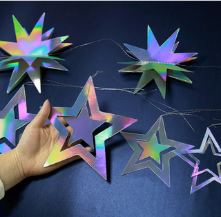Holographic 3D Iridescent Star Garland