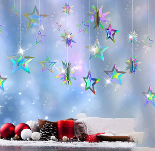 Holographic 3D Iridescent Star Garland