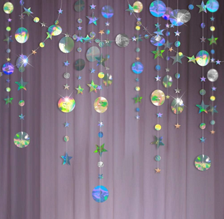 Iridescent Holographic Moon Star Garlands (3 Pcs)