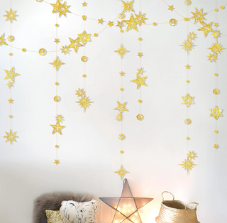 Glitter Gold Star Streamer Garlands (6 Strings)