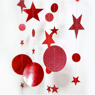 Twinkle Star Garland Glitter Red Party Decorations (3 Pcs)