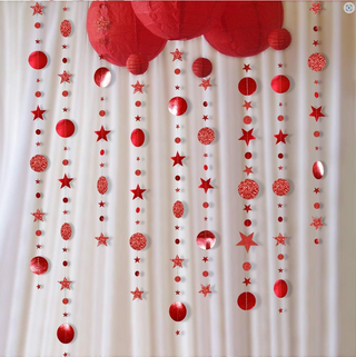 Twinkle Star Garland Glitter Red Party Decorations (3 Pcs)