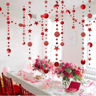 Twinkle Star Garland Glitter Red Party Decorations (3 Pcs)