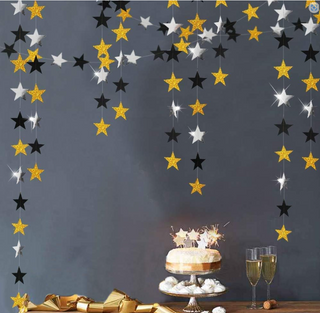 Gold Black Star Hanging Garlands (4 Pcs)
