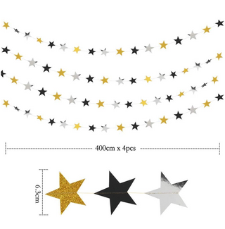 Gold Black Star Hanging Garlands (4 Pcs)
