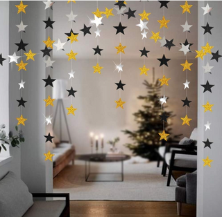 Gold Black Star Hanging Garlands (4 Pcs)