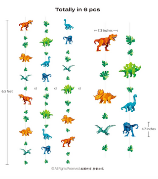 Dinosaur Hanging T-Rex Garlands (Pack of 6)
