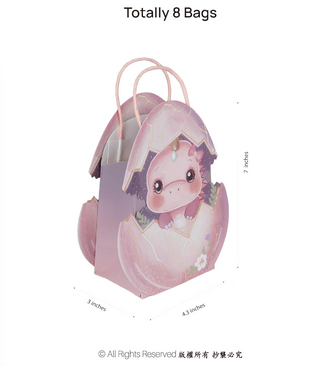 Pink Dinosaur Gift Bags (Pack of 8)