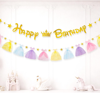 Princess Gold Happy Bitrhday Banner (2 Pcs)