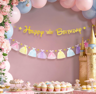 Princess Gold Happy Bitrhday Banner (2 Pcs)