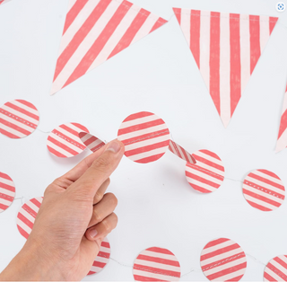 Red Stripe Carnival Circus Party Banner Set with Circle garland (4pcs)