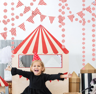 Red Stripe Carnival Circus Party Banner Set with Circle garland (4pcs)
