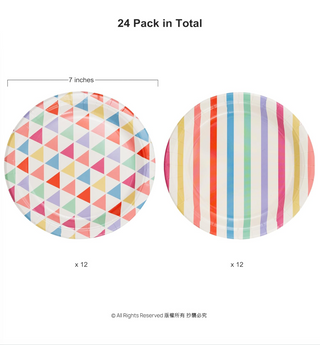 Colorful Rainbow Confetti Circus Party Plaltes (24 Pcs)
