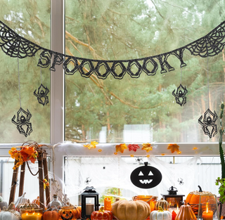 Halloween Spooky Banner with Spiders & Spider Web Banner