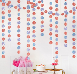 Blue and pink oval circle garland strand, decorative party banner