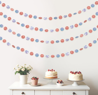 Blue and pink oval circle garland set of hanging strands for party backdrop
