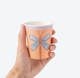 Garden Party Dragonfly 9oz Paper Cups for Girls (Pack of 50)