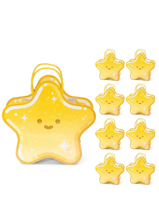Set of star-shaped yellow gift bags with loop handles, 8-piece display