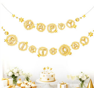 Happy Birthday Banners with Gold Stars (2pcs)