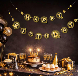 Happy Birthday Banners with Gold Stars (2pcs)