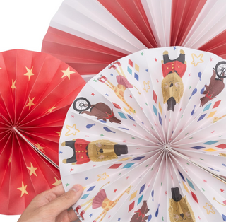 Carnival Circus Paper Fan Set in Red & Beige (9 Pcs)