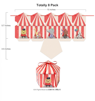 Circus Tent Carnival Animal Red and White Striped Gift Box (8pcs)