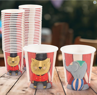 Carnival Circus Paper Cups With Lion And Elephant (50 Pcs)